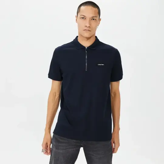 Calvin Klein Smooth Cotton Zip Polo Lacivert