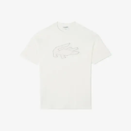 Oversize Fit Bisiklet Yaka Baskılı T-Shirt Beyaz - 3