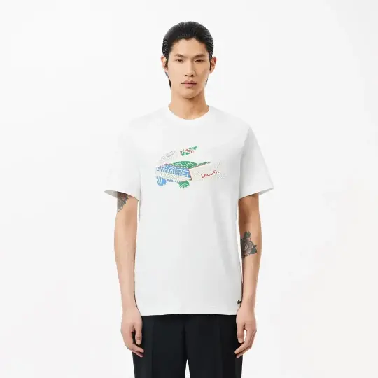 Regular Fit Bisiklet Yaka Baskılı T-Shirt Beyaz