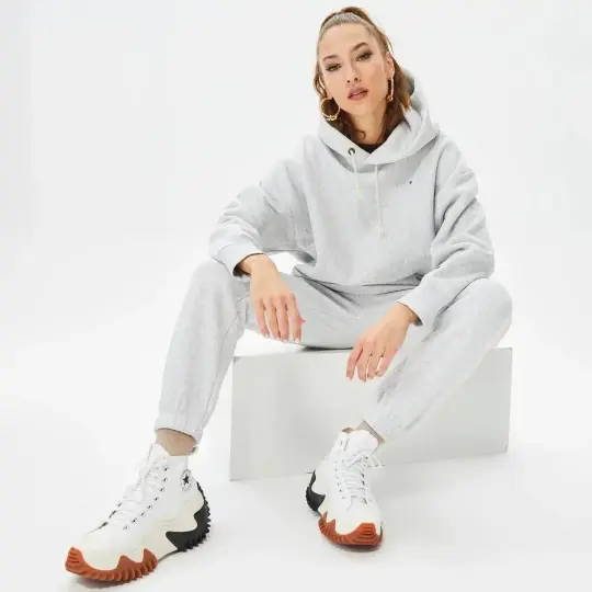 Reverse Weave Kadın Hoodie C Logo Gri - 3